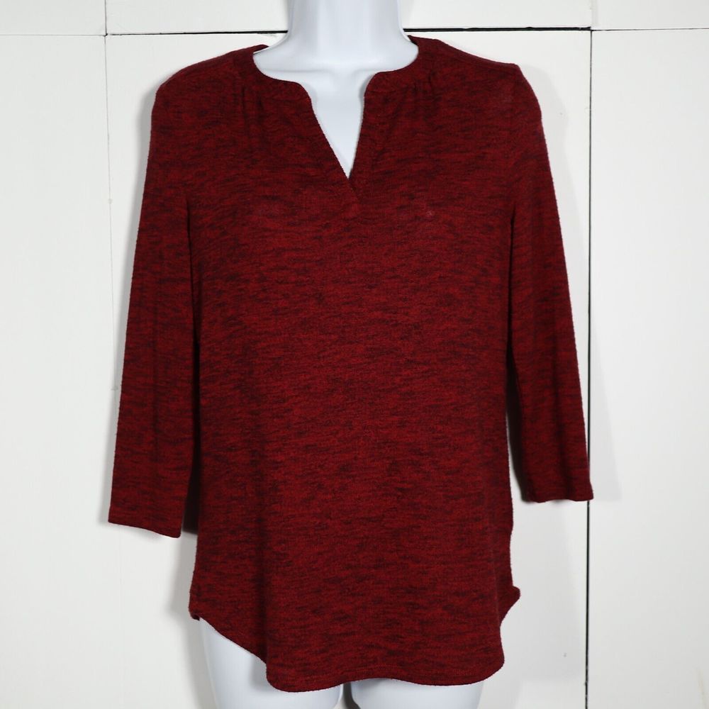 Liz Claiborne Womens Bracelet Sleeve Shirt Size PS Red V Neck